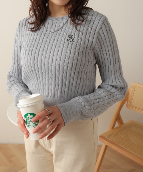 WEGO（ウィゴー）の「WEGO/ケーブルショートニット（ニット/セーター・レディース・オフホワイト/サックスブルー・FREE）」の10枚目の写真