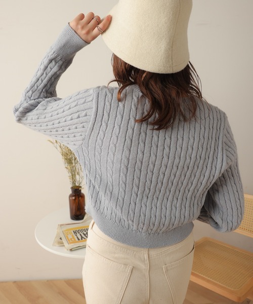 WEGO（ウィゴー）の「WEGO/ケーブルショートニット（ニット/セーター・レディース・オフホワイト/サックスブルー・FREE）」の12枚目の写真