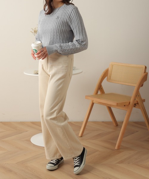 WEGO（ウィゴー）の「WEGO/ケーブルショートニット（ニット/セーター・レディース・オフホワイト/サックスブルー・FREE）」の8枚目の写真