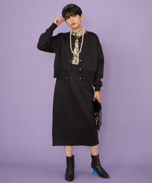 JETSET SOLO PLUS （ジェットセットソロプラス）の「キルティング スカート セットアップ（ワンピース・レディース・アイボリー/ブラック/オレンジ・FREE）」の3枚目の写真