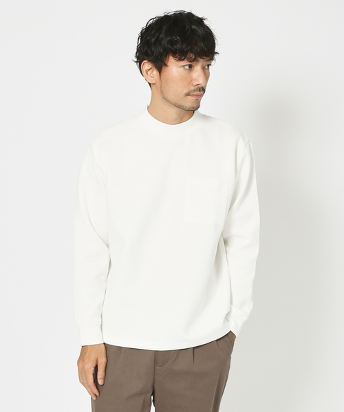 ABAHOUSE GRAY(アバハウスグレイ)の「シルキー モックネック 長袖 Tシャツ(Tシャツ/カットソー・メンズ・ホワイト/ブラック/モカ/グレイッシュベージュ/グレイッシュブルー・46/48)」の2枚目の写真