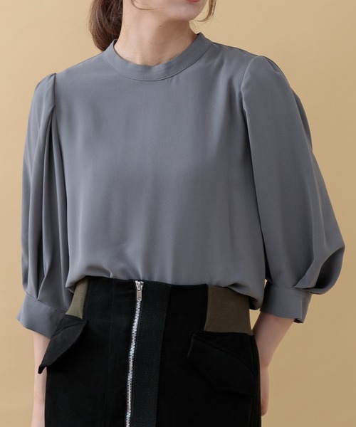 Paradise Picnic(パラダイスピクニック)の「ツイルスタンドカラーブラウス(シャツ/ブラウス・レディース・ブルー/グレー/グレイッシュベージュ・FREE)」の1枚目の写真