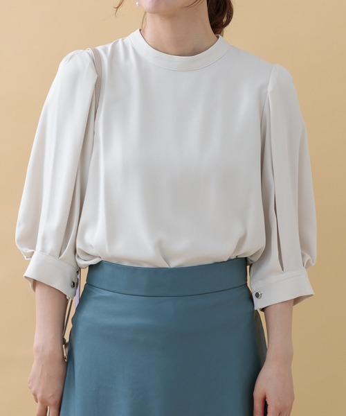 Paradise Picnic(パラダイスピクニック)の「ツイルスタンドカラーブラウス(シャツ/ブラウス・レディース・ブルー/グレー/グレイッシュベージュ・FREE)」の2枚目の写真