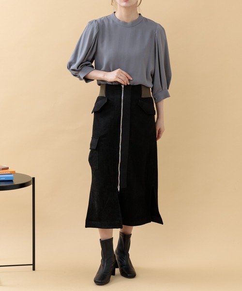 Paradise Picnic(パラダイスピクニック)の「ツイルスタンドカラーブラウス(シャツ/ブラウス・レディース・ブルー/グレー/グレイッシュベージュ・FREE)」の14枚目の写真