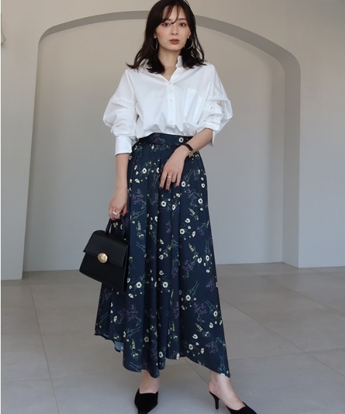 【anuans】23SS イレヘムフレアスカート ネイビー M オケージョン 残りわずか！】レイヤリングイレヘムフレアスカート｜ウォッシャブル