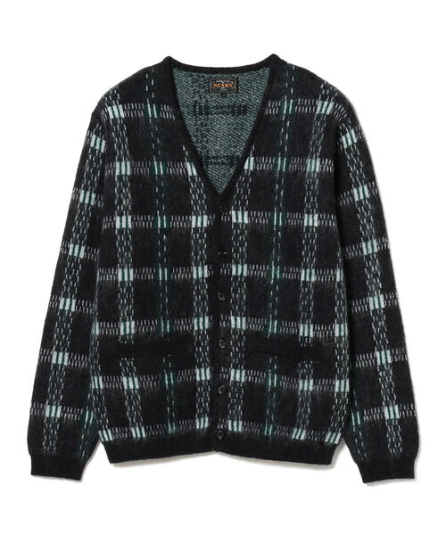 BEAMS PLUS / 9ゲージ モヘヤ ジャカード チェック カーディガン
