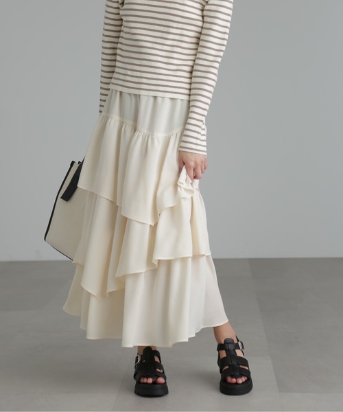 FREE'S MART（フリーズマート）の「【3サイズ展開XS-M】ランダムティアードスカート【低身長サイズ有】（スカート・レディース・ブラック/ホワイト/ピンク/オレンジ・X-SMALL/SMALL/MEDIUM）」の12枚目の写真