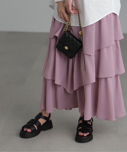 FREE'S MART（フリーズマート）の「【3サイズ展開XS-M】ランダムティアードスカート【低身長サイズ有】（スカート・レディース・ブラック/ホワイト/ピンク/オレンジ・X-SMALL/SMALL/MEDIUM）」の5枚目の写真