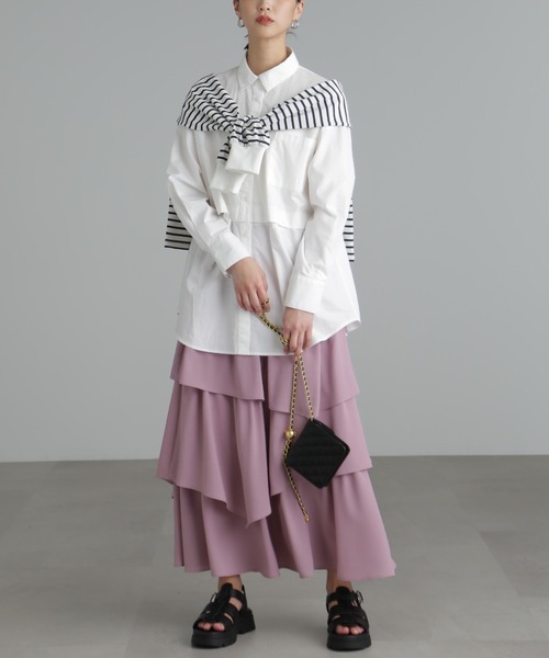 FREE'S MART（フリーズマート）の「【3サイズ展開XS-M】ランダムティアードスカート【低身長サイズ有】（スカート・レディース・ブラック/ホワイト/ピンク/オレンジ・X-SMALL/SMALL/MEDIUM）」の6枚目の写真