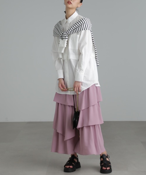 FREE'S MART（フリーズマート）の「【3サイズ展開XS-M】ランダムティアードスカート【低身長サイズ有】（スカート・レディース・ブラック/ホワイト/ピンク/オレンジ・X-SMALL/SMALL/MEDIUM）」の7枚目の写真