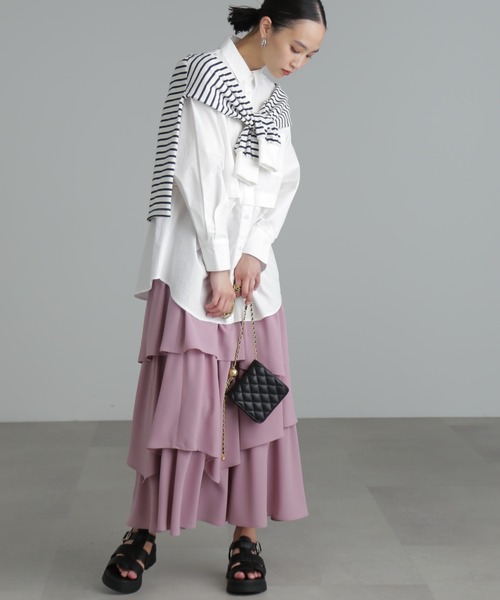 FREE'S MART（フリーズマート）の「【3サイズ展開XS-M】ランダムティアードスカート【低身長サイズ有】（スカート・レディース・ブラック/ホワイト/ピンク/オレンジ・X-SMALL/SMALL/MEDIUM）」の8枚目の写真