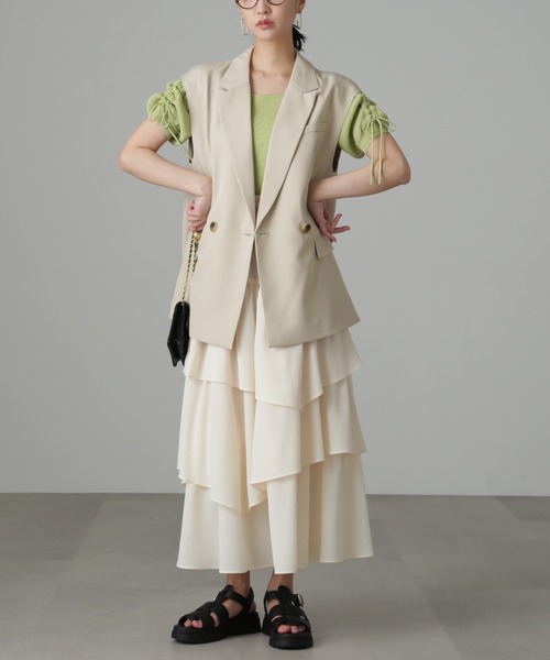 FREE'S MART（フリーズマート）の「【3サイズ展開XS-M】ランダムティアードスカート【低身長サイズ有】（スカート・レディース・ブラック/ホワイト/ピンク/オレンジ・X-SMALL/SMALL/MEDIUM）」の22枚目の写真