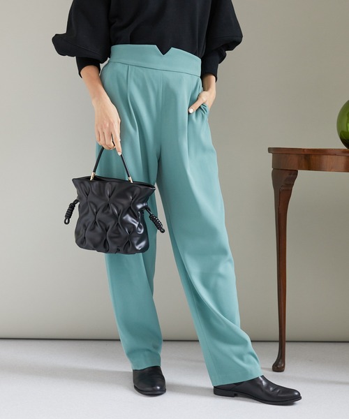 KATHARINE ROSS（キャサリンロス）の「【KATHARINE ROSS】ベルトVスリット タックストレートパンツ（スラックス・レディース・グリーン/チャコールグレー・MEDIUM）」の13枚目の写真