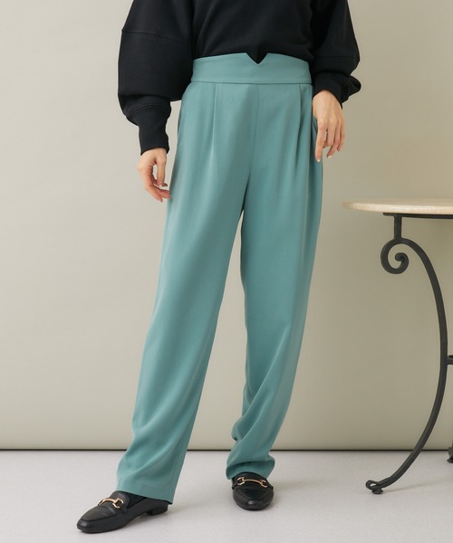 KATHARINE ROSS（キャサリンロス）の「【KATHARINE ROSS】ベルトVスリット タックストレートパンツ（スラックス・レディース・グリーン/チャコールグレー・MEDIUM）」の16枚目の写真