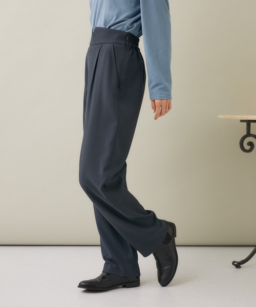 KATHARINE ROSS（キャサリンロス）の「【KATHARINE ROSS】ベルトVスリット タックストレートパンツ（スラックス・レディース・グリーン/チャコールグレー・MEDIUM）」の8枚目の写真