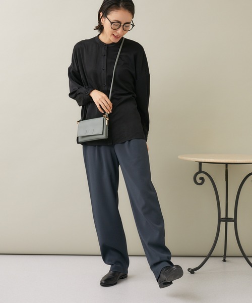 KATHARINE ROSS（キャサリンロス）の「【KATHARINE ROSS】ベルトVスリット タックストレートパンツ（スラックス・レディース・グリーン/チャコールグレー・MEDIUM）」の3枚目の写真