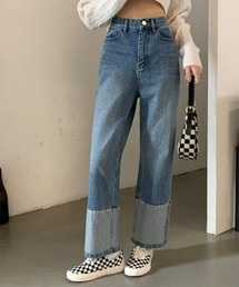 ロールアップ風ストレートデニムパンツ