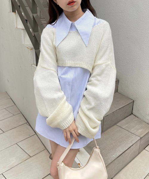 Chico(チコ)の「チュニックシャツ+短丈シアーニットSET(シャツ/ブラウス・レディース・ホワイト系その他2/ホワイト系その他3/ミント・FREE)」の1枚目の写真