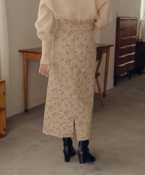 fupel（フぺル）の「フラワージャガードナロースカート（スカート・レディース・ブラック/ベージュ・MEDIUM/SMALL）」の7枚目の写真