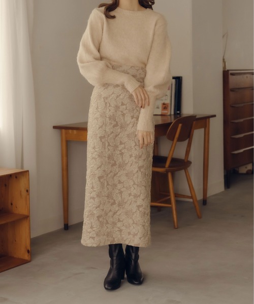 fupel（フぺル）の「フラワージャガードナロースカート（スカート・レディース・ブラック/ベージュ・MEDIUM/SMALL）」の8枚目の写真