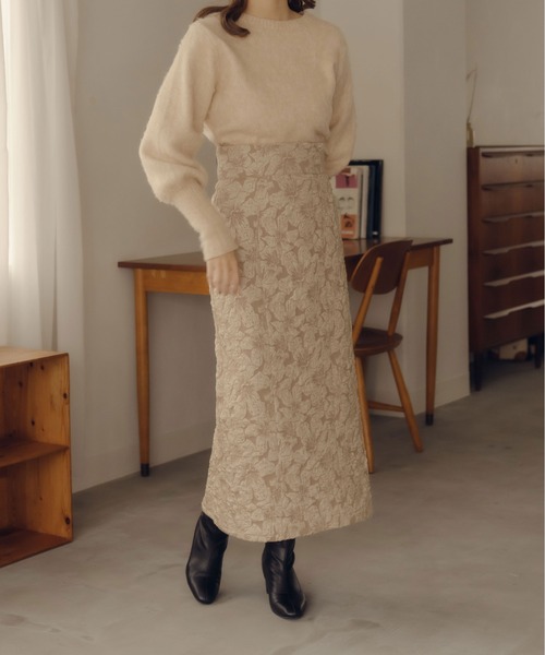 fupel（フぺル）の「フラワージャガードナロースカート（スカート・レディース・ブラック/ベージュ・MEDIUM/SMALL）」の9枚目の写真