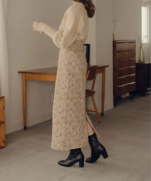 fupel（フぺル）の「フラワージャガードナロースカート（スカート・レディース・ブラック/ベージュ・MEDIUM/SMALL）」の13枚目の写真