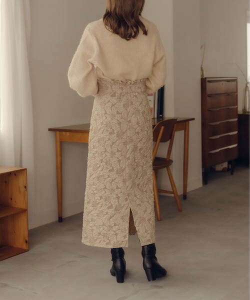 fupel（フぺル）の「フラワージャガードナロースカート（スカート・レディース・ブラック/ベージュ・MEDIUM/SMALL）」の14枚目の写真