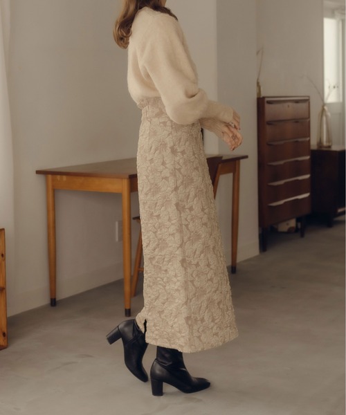 fupel（フぺル）の「フラワージャガードナロースカート（スカート・レディース・ブラック/ベージュ・MEDIUM/SMALL）」の12枚目の写真