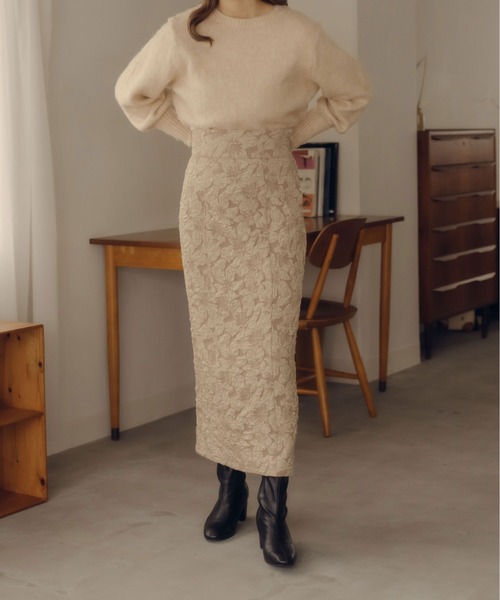 fupel（フぺル）の「フラワージャガードナロースカート（スカート・レディース・ブラック/ベージュ・MEDIUM/SMALL）」の11枚目の写真