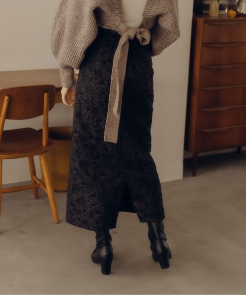 fupel（フぺル）の「フラワージャガードナロースカート（スカート・レディース・ブラック/ベージュ・MEDIUM/SMALL）」の18枚目の写真