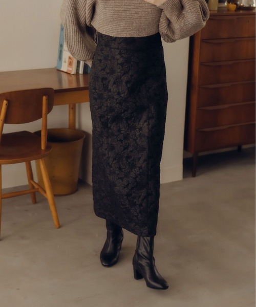 fupel（フぺル）の「フラワージャガードナロースカート（スカート・レディース・ブラック/ベージュ・MEDIUM/SMALL）」の16枚目の写真