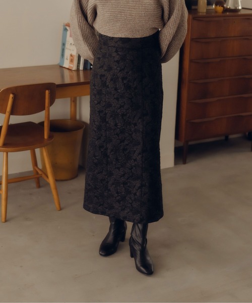 fupel（フぺル）の「フラワージャガードナロースカート（スカート・レディース・ブラック/ベージュ・MEDIUM/SMALL）」の17枚目の写真