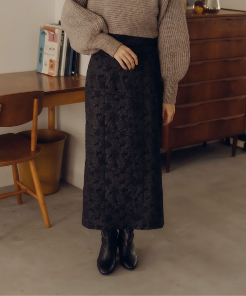 fupel（フぺル）の「フラワージャガードナロースカート（スカート・レディース・ブラック/ベージュ・MEDIUM/SMALL）」の15枚目の写真