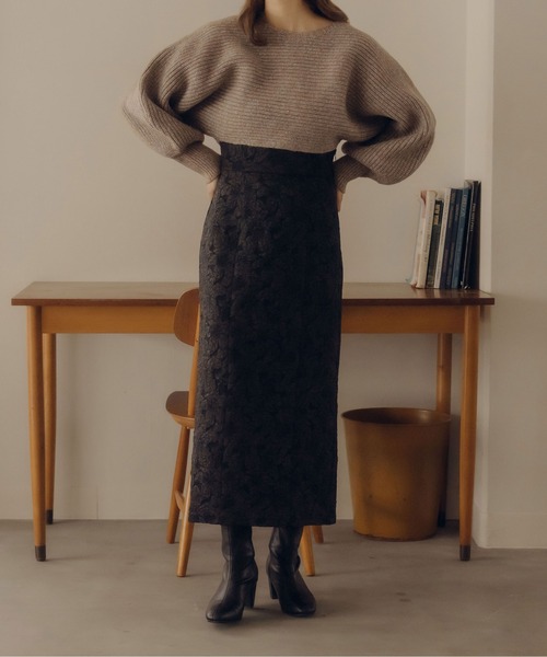 fupel（フぺル）の「フラワージャガードナロースカート（スカート・レディース・ブラック/ベージュ・MEDIUM/SMALL）」の19枚目の写真