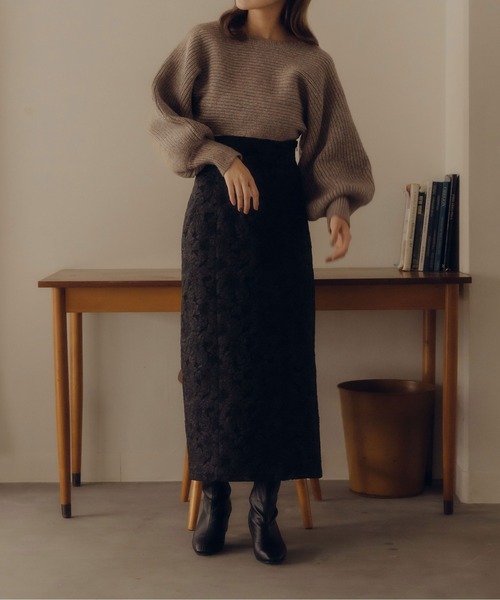 fupel（フぺル）の「フラワージャガードナロースカート（スカート・レディース・ブラック/ベージュ・MEDIUM/SMALL）」の20枚目の写真