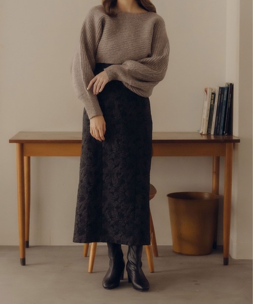 fupel（フぺル）の「フラワージャガードナロースカート（スカート・レディース・ブラック/ベージュ・MEDIUM/SMALL）」の21枚目の写真