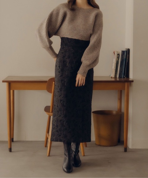 fupel（フぺル）の「フラワージャガードナロースカート（スカート・レディース・ブラック/ベージュ・MEDIUM/SMALL）」の22枚目の写真