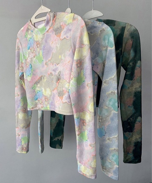 me+em select(ミームセレクト)の「ジェムストーンマーブルショートトップス / gem stone marble short tops 【 韓国製 】(Tシャツ/カットソー・レディース・ブルー/カーキ/ピンク・FREE)」の2枚目の写真