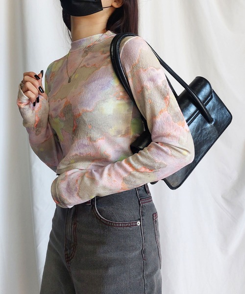 me+em select(ミームセレクト)の「ジェムストーンマーブルショートトップス / gem stone marble short tops 【 韓国製 】(Tシャツ/カットソー・レディース・ブルー/カーキ/ピンク・FREE)」の3枚目の写真