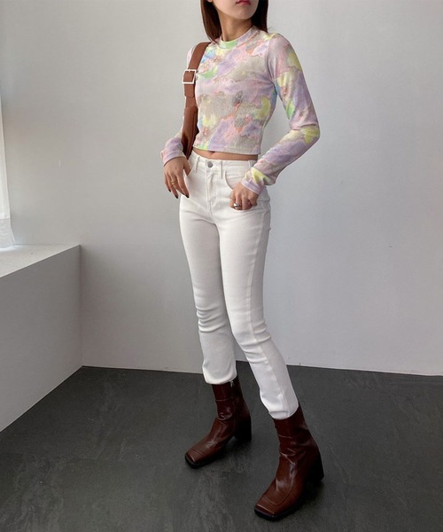 me+em select(ミームセレクト)の「ジェムストーンマーブルショートトップス / gem stone marble short tops 【 韓国製 】(Tシャツ/カットソー・レディース・ブルー/カーキ/ピンク・FREE)」の19枚目の写真