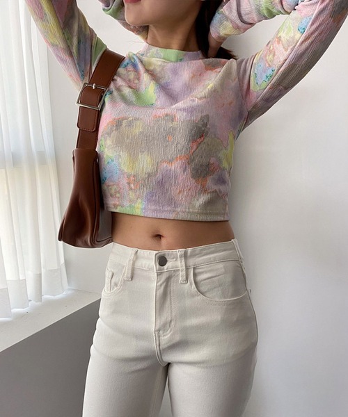 me+em select(ミームセレクト)の「ジェムストーンマーブルショートトップス / gem stone marble short tops 【 韓国製 】(Tシャツ/カットソー・レディース・ブルー/カーキ/ピンク・FREE)」の22枚目の写真