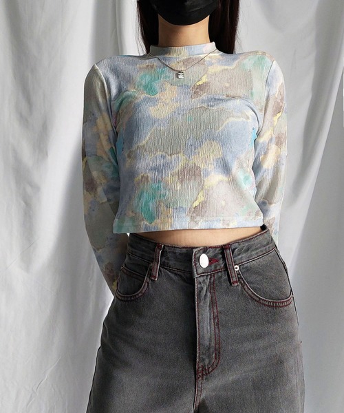 me+em select(ミームセレクト)の「ジェムストーンマーブルショートトップス / gem stone marble short tops 【 韓国製 】(Tシャツ/カットソー・レディース・ブルー/カーキ/ピンク・FREE)」の6枚目の写真