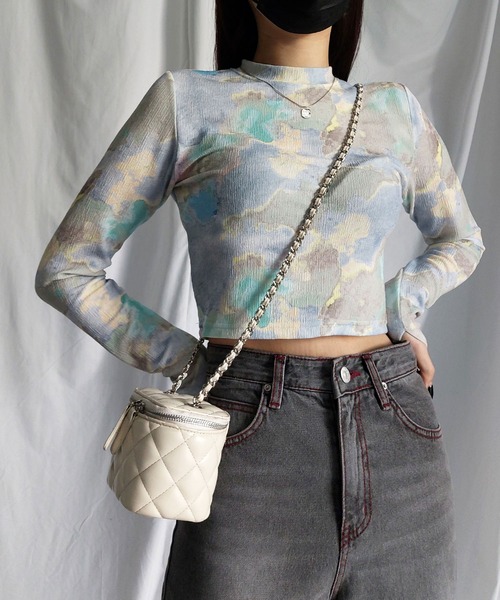 me+em select(ミームセレクト)の「ジェムストーンマーブルショートトップス / gem stone marble short tops 【 韓国製 】(Tシャツ/カットソー・レディース・ブルー/カーキ/ピンク・FREE)」の5枚目の写真