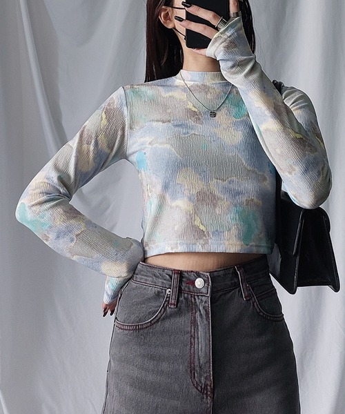 me+em select(ミームセレクト)の「ジェムストーンマーブルショートトップス / gem stone marble short tops 【 韓国製 】(Tシャツ/カットソー・レディース・ブルー/カーキ/ピンク・FREE)」の8枚目の写真
