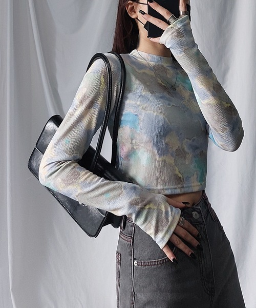 me+em select(ミームセレクト)の「ジェムストーンマーブルショートトップス / gem stone marble short tops 【 韓国製 】(Tシャツ/カットソー・レディース・ブルー/カーキ/ピンク・FREE)」の9枚目の写真