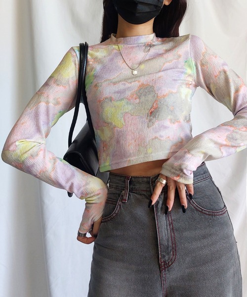 me+em select(ミームセレクト)の「ジェムストーンマーブルショートトップス / gem stone marble short tops 【 韓国製 】(Tシャツ/カットソー・レディース・ブルー/カーキ/ピンク・FREE)」の14枚目の写真