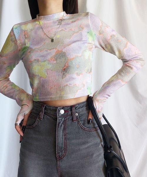 me+em select(ミームセレクト)の「ジェムストーンマーブルショートトップス / gem stone marble short tops 【 韓国製 】(Tシャツ/カットソー・レディース・ブルー/カーキ/ピンク・FREE)」の12枚目の写真
