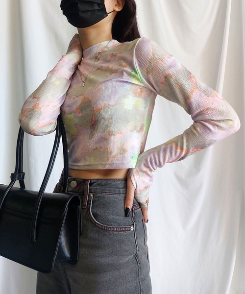me+em select(ミームセレクト)の「ジェムストーンマーブルショートトップス / gem stone marble short tops 【 韓国製 】(Tシャツ/カットソー・レディース・ブルー/カーキ/ピンク・FREE)」の15枚目の写真