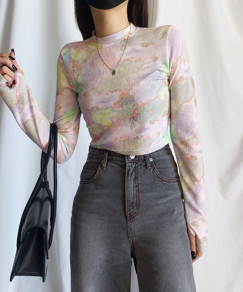 me+em select(ミームセレクト)の「ジェムストーンマーブルショートトップス / gem stone marble short tops 【 韓国製 】(Tシャツ/カットソー・レディース・ブルー/カーキ/ピンク・FREE)」の13枚目の写真