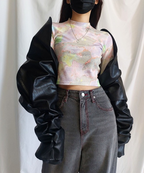 me+em select(ミームセレクト)の「ジェムストーンマーブルショートトップス / gem stone marble short tops 【 韓国製 】(Tシャツ/カットソー・レディース・ブルー/カーキ/ピンク・FREE)」の18枚目の写真